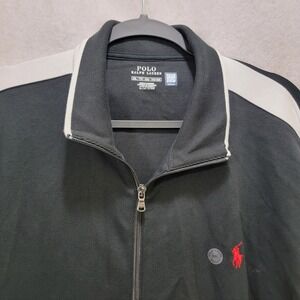NWT Polo Ralph Lauren Mens Track Jacket Full Zip XXL Black White Stripe Red Pony